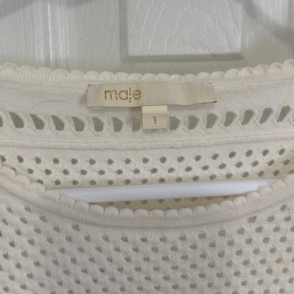 Maje Mufina Perforated Minimalist Luxury Sweater in Off-White – Size 1 (Small) - Picture 6 of 7